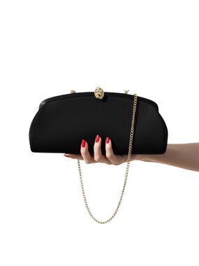 Vintage 1950s–60s Admiral Black Faille Evening Clutch – Rhinestone Leaf Clasp